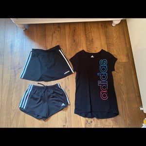 Adidas t shirt, skort, and shorts size M 10/12